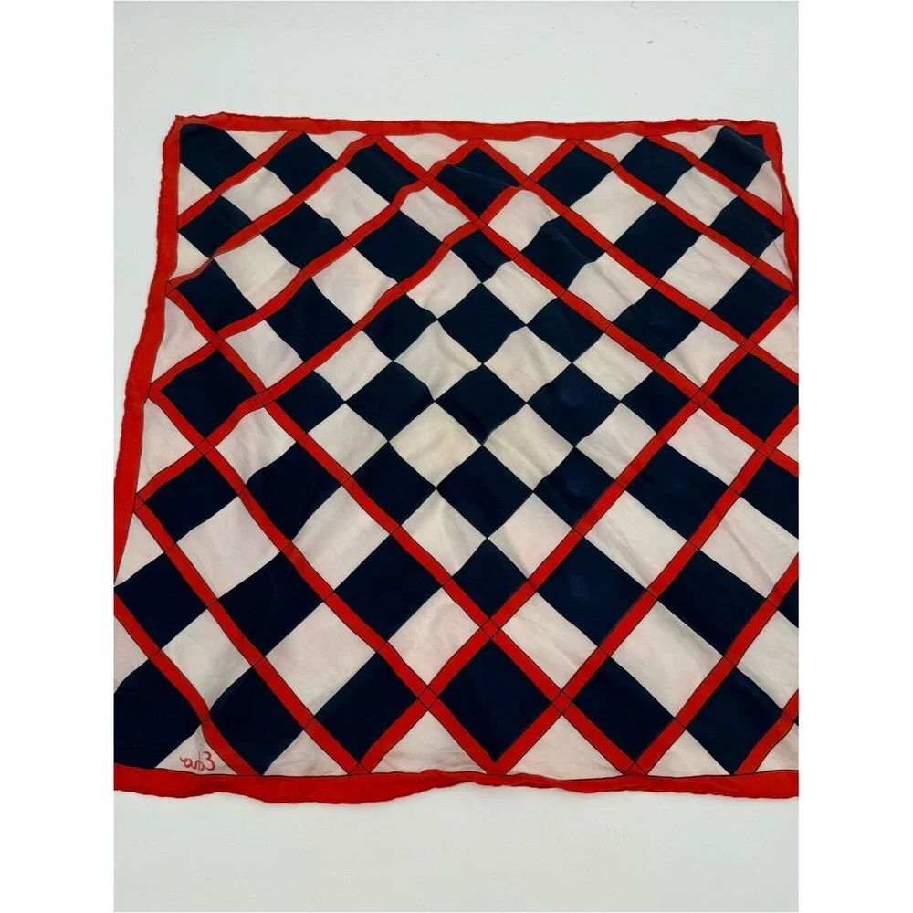 Echo Vintage Red Navy Square Scarf Retro Neck Hair Scarf Accessory Checker